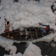 A man rows a boat in Yamuna River.